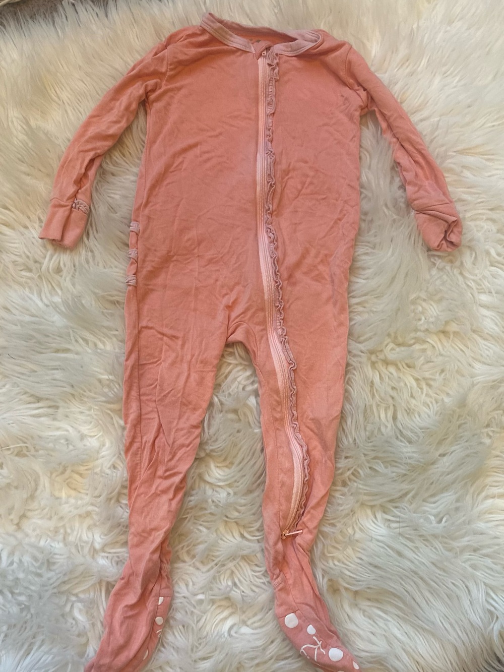 9-12 Months Kickee Pants Coral Pink Ruffled Footed One-Piece Pajamas
